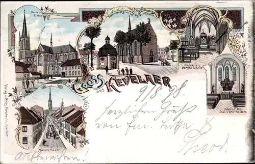 Litho Kevelaer am Niederrhein, Clarissen Kloster, Hauptstraße, Marienkirche, Kerzenkapelle