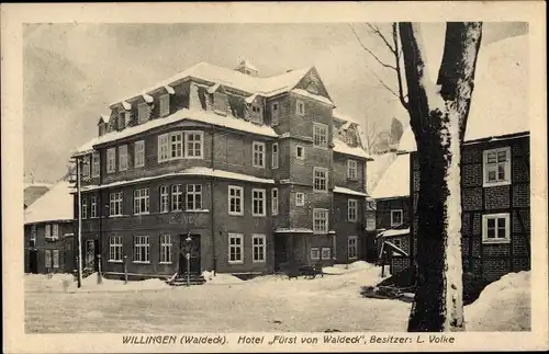 Ak Willingen Upland in Hessen, Hotel Fürst von Waldeck, Winteransicht