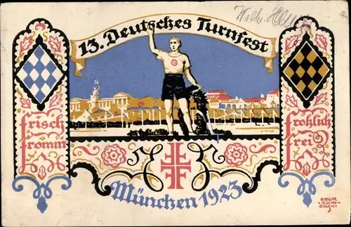 Künstler Ak München Bayern, 13. Deutsches Turnfest 1923