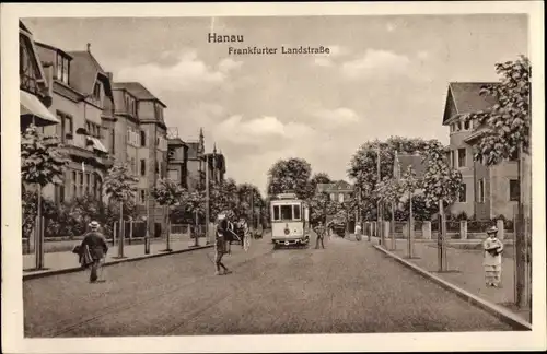 Ak Hanau am Main, Frankfurter Landstraße, Straßenbahn