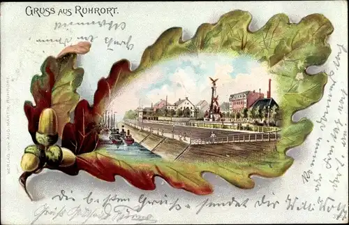 Eichblatt Litho Ruhrort Duisburg im Ruhrgebiet, Denkmal, Flusspartie