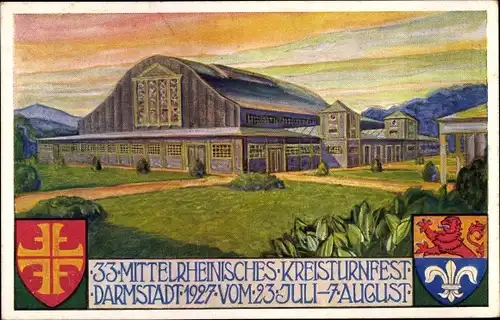 Wappen Künstler Ak Darmstadt in Hessen, 33. Mittelrheinisches Kreisturnfest 1927