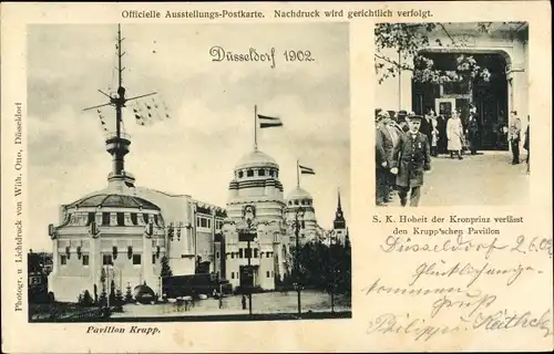 Ak Düsseldorf am Rhein, Industrie und Gewerbeausstellung 1902, Pavillon Krupp, Kronprinz Wilhelm