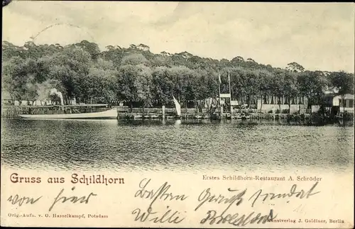 Ak Berlin Wilmersdorf Grunewald Schildhorn, Wasserpartie, Erstes Schildhorn Restaurant