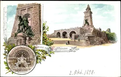 Litho Steinthaleben Kyffhäuserland in Thüringen, Kyffhäuser, Kaiser Wilhelm Denkmal, Barbarossa