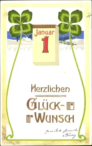 Ak Glückwunsch, Neujahr, Kalender, Kleeblätter