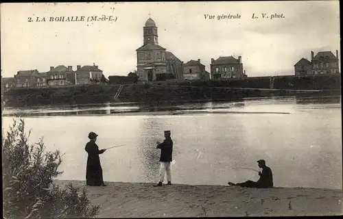 Ak La Bohalle Maine-et-Loire, L'Eglise, Vue générale prise de la Loire, Angler