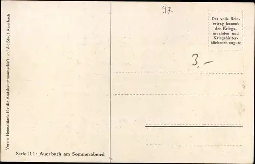 Künstler Ak Auerbach im Vogtland, Stadt am Sommerabend