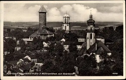 Ak Auerbach im Vogtland, Die 3 Wahrzeichen