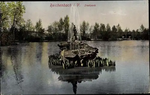 Ak Reichenbach im Vogtland, Stadtpark, Fontäne