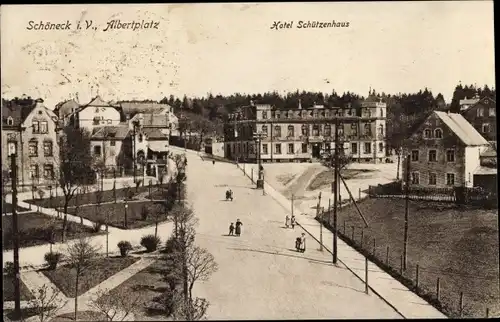 Ak Schöneck im Vogtland, Albertplatz, Hotel Schützenhaus