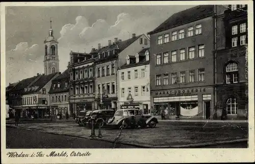 Ak Werdau an der Pleiße in Sachsen, Markt Drogerie, Ostseite