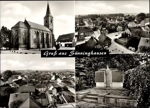 Ak Sünninghausen Oelde im Kreis Warendorf im Münsterland, Teilansicht, Kirche, Ehrenmal