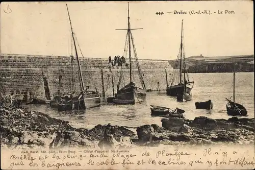 Ak Bréhec Côtes d'Armor, Le Port, Boote im Hafen