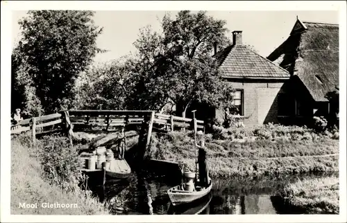 Ak Giethoorn Overijssel Niederlande, Ruderpartie, Transport