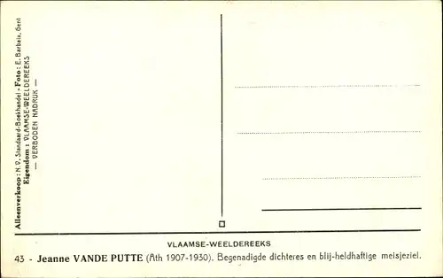 Ak Belgische Dichterin Jeanne van de Putte, Portrait