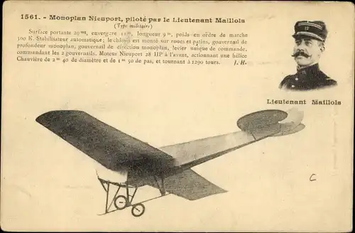 Ak Monoplan Nieuport, pilote par le Lieutenant Maillols, Type militaire