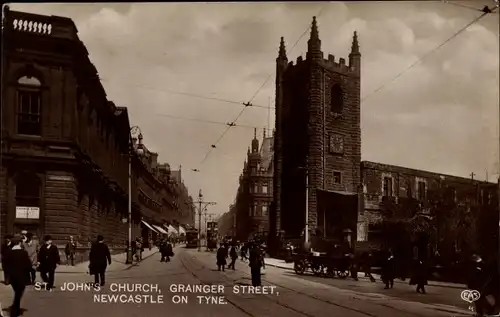 Ak Newcastle upon Tyne North East England, Grainger Street, St. John's Church