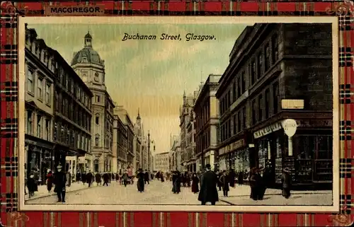 Passepartout Ak Glasgow Schottland, Buchanan Street, MacGregor Tartan