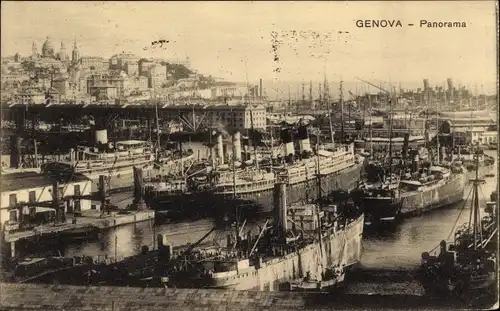 Ak Genova Genua Liguria, Panorama, Vaporetti