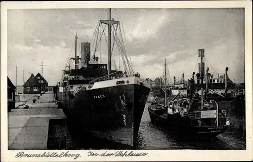 Ak Brunsbüttelkoog Brunsbüttel in Dithmarschen, Schleuse, Dampfer Draco