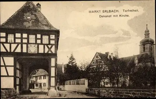 Ak Markt Erlbach, Torfreiheit, Dekanat, Kirche