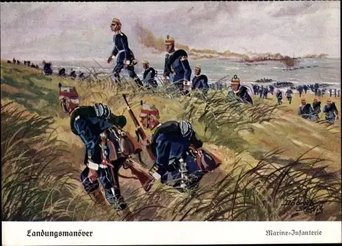 Künstler Ak Döbrich-Steglitz, Deutsche Soldaten, Kaiserreich, Marine Infanterie, Landungsmanöver