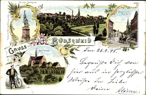 Litho Burscheid in Nordrhein Westfalen, Kath. Kirche, Hauptstraße, Kriegerdenkmal