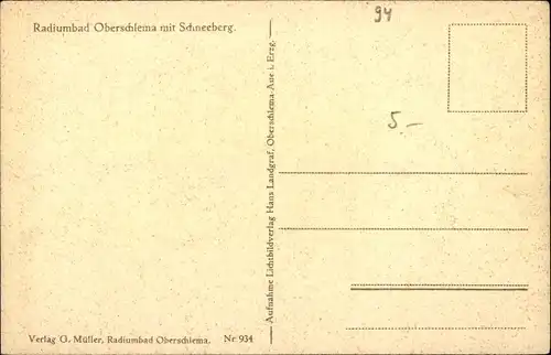 Ak Oberschlema Bad Schlema in Sachsen, Panorama vom Ort mit Schneeberg