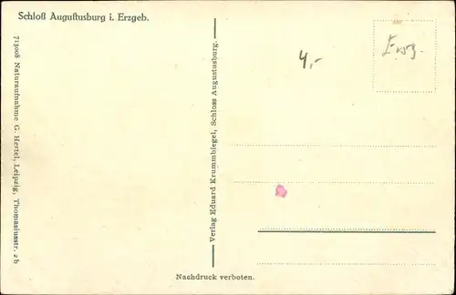 Künstler Ak Augustusburg Erzgebirge, Blick auf den Ort und das Schloss, Vogelschau