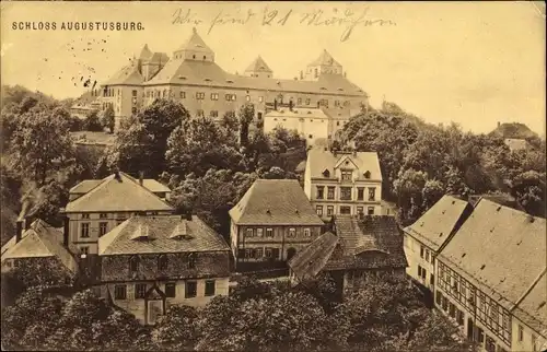 Ak Augustusburg im Erzgebirge, Blick zum Schloss, Häuser