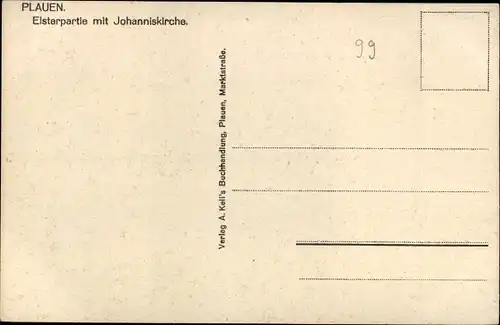 Ak Plauen im Vogtland, Partie an der Elster mit Blick zur Johanniskirche