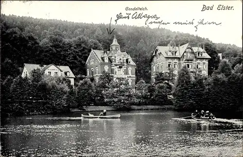 Ak Bad Elster im Vogtland, Gondelteich, Pensionen, Wald, Ruderpartie