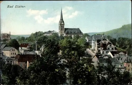 Ak Bad Elster im Vogtland, Teilansicht mit Kirche