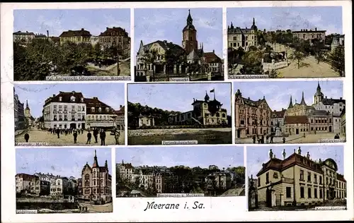 Ak Meerane in Sachsen, Postamt, Bismarckplatz, Amtsgericht, Ferienkolonieheim, Markt