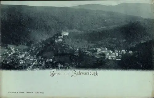 Mondschein Ak Schwarzburg in Thüringen, Fernblick zum Ort