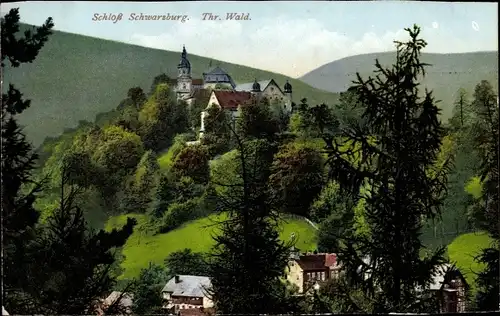 Ak Schwarzburg in Thüringen, Blick auf den Ort mit Schloss