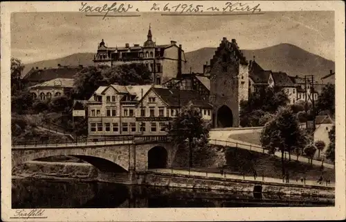 Ak Saalfeld an der Saale Thüringen, Blick auf den Ort, Saaletor, Gasthaus