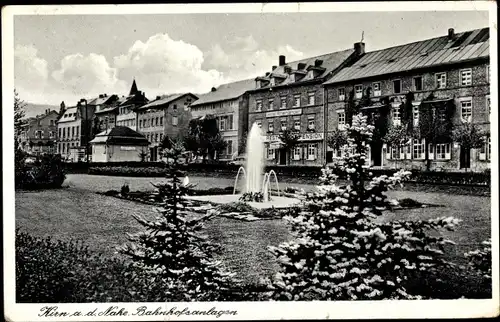 Ak Kirn an der Nahe, Bahnhofsanlagen, Fontäne