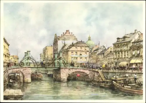 Künstler Ak Tritt, W., Berlin Mitte, Jungfernbrücke, Aquarell, Spree, Kuppel