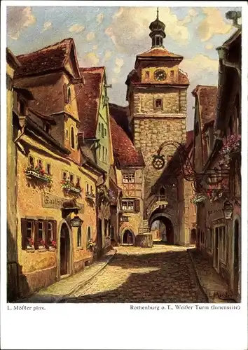 Künstler Ak Mössler, Ludwig, Rothenburg, Blick auf weißen Turm