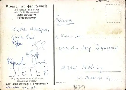 Künstler Ak Freytag, Kronach Frankenwald, Feste Rosenberg, Festungsturm