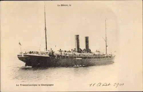 Ak Le Havre Seine Maritime, Le Transatlantique la Champagne, French Line
