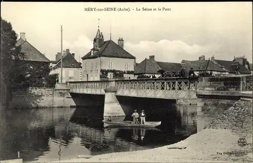Ak Mery sur Seine Aube, La Seine et le Pont