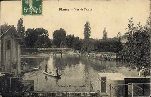 Ak Plancy l’Abbaye Aube, Vue de l'Aube, Fähre, Schleuse