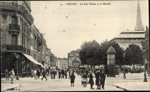 Ak Troyes Aube, La Rue Thiers, Le Marché