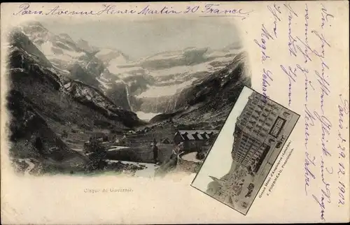 Ak Gavarnie Hautes Pyrénées, Cirque de Gavarnie, Grand Hotel d'Angleterre Lourdes