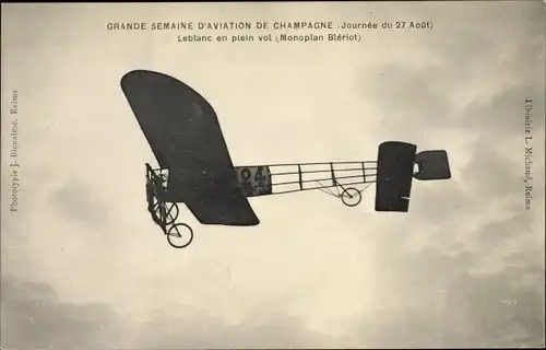 Ak Grande Semaine d'Aviation de Champagne, Aviateur Leblanc, Monoplan Bleriot