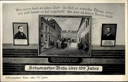 Ak Düsseldorf am Rhein, Schumacher Bräu, Brauerei Im Sonnenaufgang, Latzenbier, Porträts