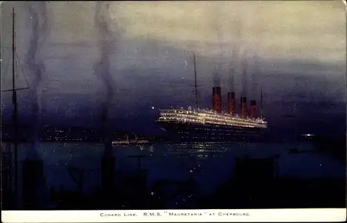 Ak RMS Mauretania at Cherbourg, Cunard Line